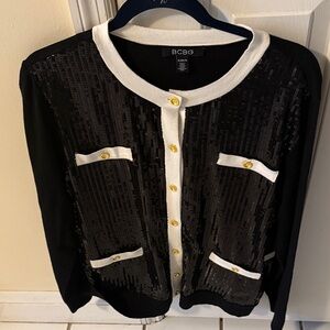 BCBG Black and  Cream Sequin Sweater